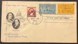 13¢ & 17¢ SPECIAL DELIVERY #E17/18 OCT 30 1944 WASHINGTON DC FIRST DAY COVER BX6