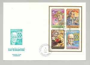 Mauritania 1984 Scouts, Rotary, Art 4v on 1v Imperf Compound Sheet on FDC