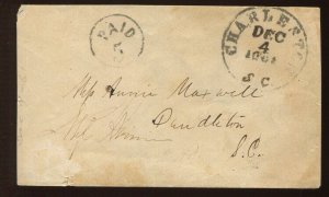 CSA Charleston South Carolina Stampless 'PAID 5' Cover CSA CV $150 LV6700