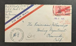 1945 USS Boise S Div FPO Cencored Airmail Navy Cover to Oceanside CA