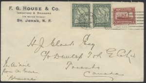 1929 Newfoundland Bluenose Flight Cover to North Sydney FG House Importers CC