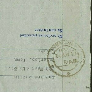 15 cent AIR LETTER to BURMA Asia Rec'r 1947 airmail PEACE issue Canada