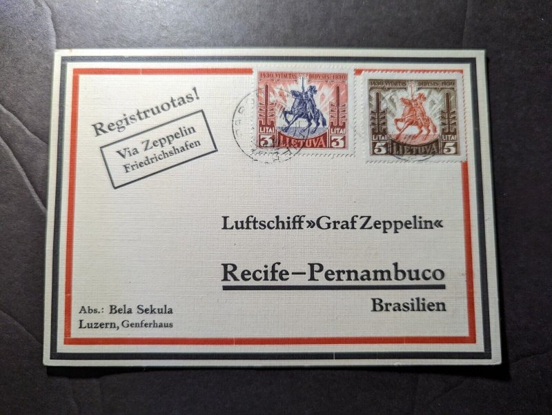 Latvia LZ 127 Graf Zeppelin Airmail Postcard Cover to Recife Brazil 2