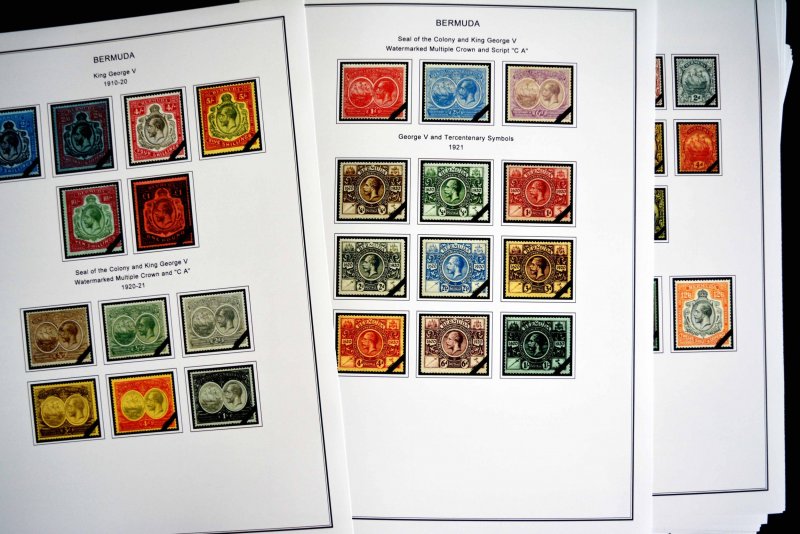 COLOR PRINTED BERMUDA 1865-1999 STAMP ALBUM PAGES (86 illustrated pages)