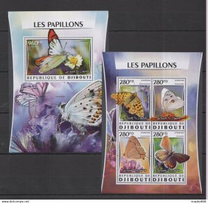 2016 Djibouti Flora & Fauna Butterflies Les Papillons Kb+Bl ** Dj109