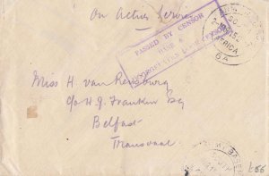 South West Africa 1915 WWI ABPO 6A Censored Military Cover to Belfast Transvaal