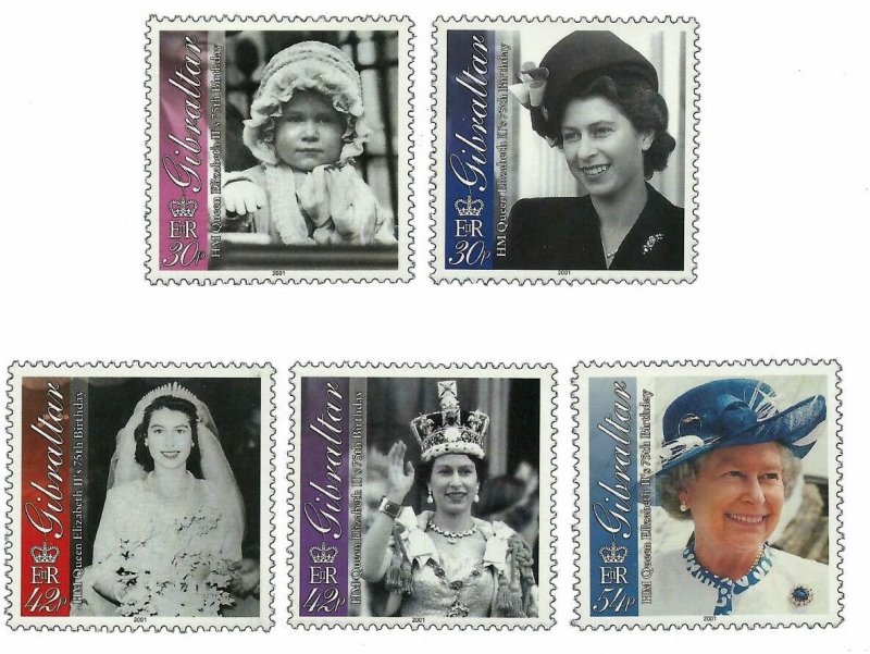 Gibraltar 2001   Queen Elizabeth 75th Birthday Royalty - # 875-879 MNH