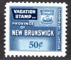 van Dam NBV6, 50c blue, VF/XF, MNHOG, New Brunswick Vacation Pay, Canada