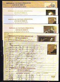 Romania, 2003 issue. Composer G. Enescu on 6 Postal Envelopes.