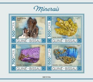 Guinea-Bissau 2021 MNH Minerals Stamps Gypsum Smoked Quartz Purpurite 4v M/S I