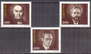 Lithuania 1993 Famous People Writers set of 3 MNH