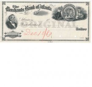 Merchants Bank of Atlanta, check proof on india, American Bank Note Co. 1883, GA