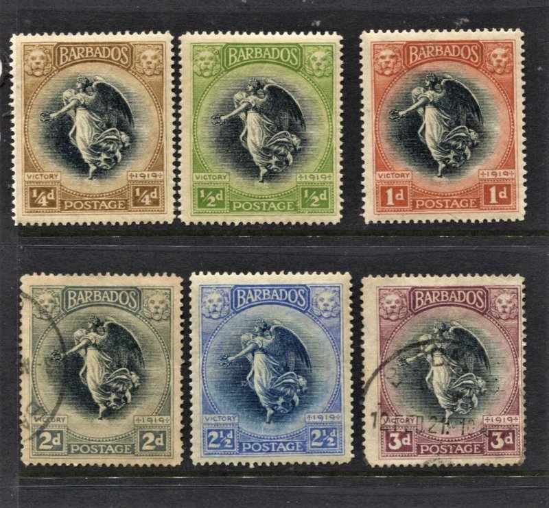 STAMP STATION PERTH -Barbados #140-145 Victory Short Mixed Set MLH/Used CV$40.00