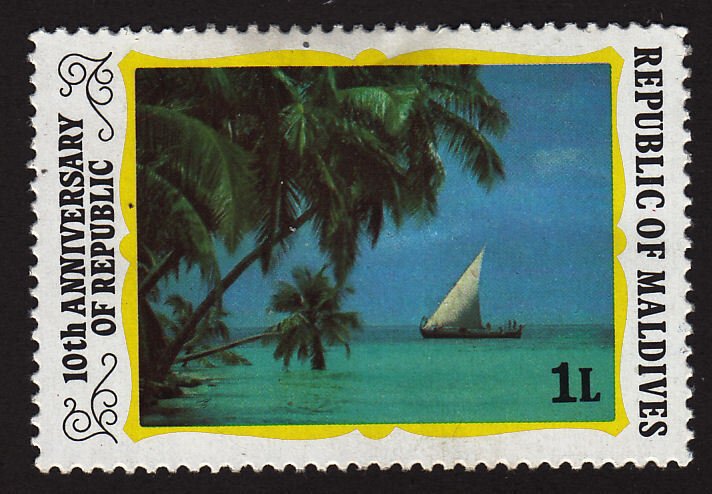 Maldive Islands 773 Palm Trees & Fishing Boat 1978