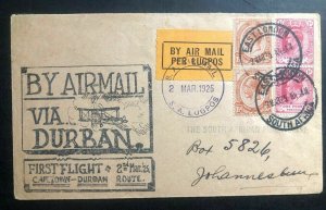 1925 East London South Africa First Flight Cover FFC to Johannesburg