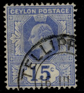 CEYLON EDVII SG283, 15c blue, FINE USED.