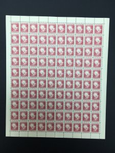 Peru 1950 3c Deep Carmine Unemployment Fund Complete Sheet x 100 MNH. Scott RA33