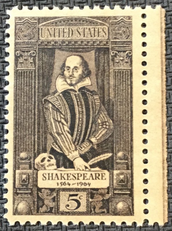 US #1250 MNH Single w/selvage Shakespeare SCV $.25 L18