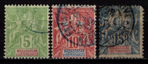 Madagascar 1896 French tablet key type, 5c, 10c & 15c [Used]