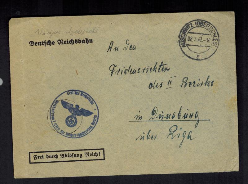 1943 Germany Auschwitz Concentration Camp Reichsbahn Office Cover KZ Riga Latvia