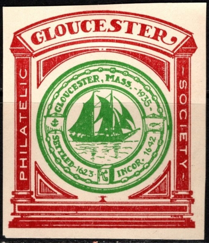 1935 US Poster Stamp Gloucester Philatelic Society Gloucester Mass. Settled 1623