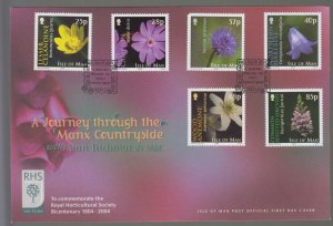 Isle of Man -  2004  Flowers,  set of 6,   on FDC