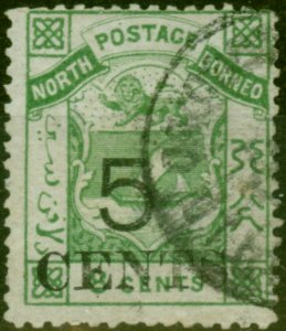 North Borneo 1886 5c on 8c Green SG19 P.14 Fine Used 