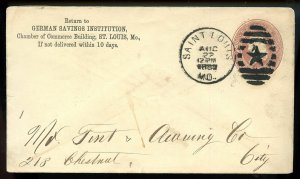 U.S. Scott U277 1887 Stamped Envelope w/St. Louis Star Fancy Cancel