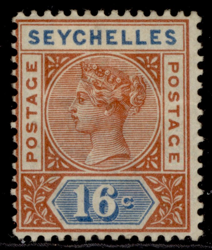 SEYCHELLES QV SG6, 16c chestnut & ultramarine, M MINT. Cat £16. DIE I