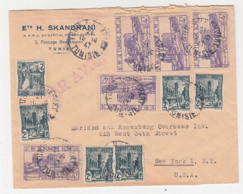 TUNISIA, 1947 Airmail cover, 2f.(16), 4f.(5), Tunis to New York.