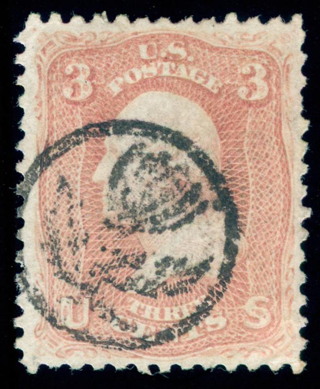 MOMEN: US STAMPS #65 USED FANCY ROSE SKINNER-ENO PP-FL3 PSE CERT