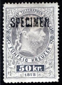 Telegraph - 50kr, H19c, 1873-1874, p.13, MHOG, Specimen, Line Engraved, Austria