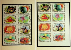 AJMAN Mi 1312-19 NH PERF+IMPERF BLOCKS OF 10 OF 1972 - FISH