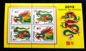 *FREE SHIP Philippines Year Of The Dragon 2012 Chinese Zodiac Lunar (ms) MNH