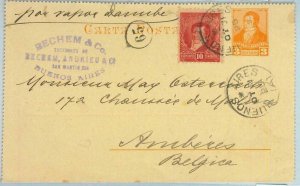94042 - ARGENTINA - POSTAL HISTORY - STATIONERY LETTER CARD to  BELGIUM 1895