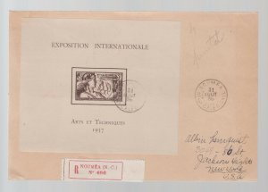 1938 Noumea New Caledonia Cover to USA Maury 171A Souvenir Sheet 197