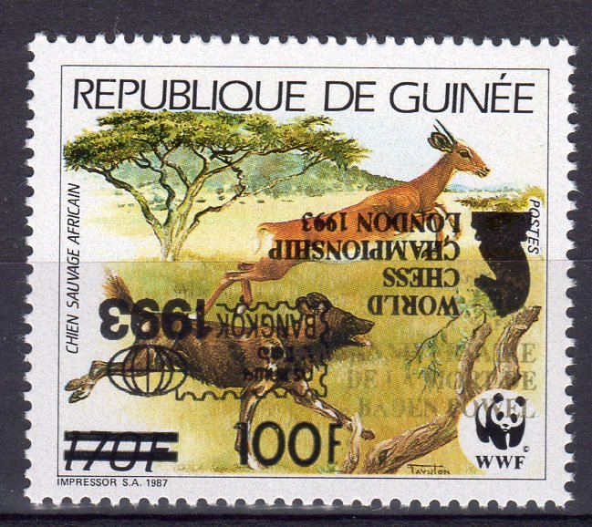 Guinea 1993  WWF ovpt.World Chess Champ.Black Inverted !!!!!!! (1) MNH