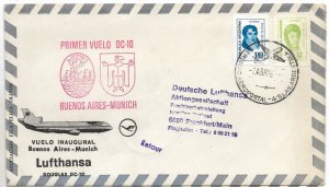 ARGENTINA 1976 FIRST FLIGHT BUENOS AIRES- MUNICH LUFTHANSA DOUGLAS DC PLANE