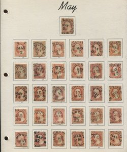 1851 3¢ Complete Calendar Collection 11 & 11A of 366+ Stamps with BLACK CANCELS