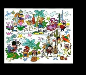BELIZE - 1985 - DISNEY - SMALL WORLD - MONTAGE - CHARACTERS - MINT MNH S/SHEET!