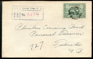 ?SUNNY BRAE, N.B. Registered h/s 14c War Issue 1944 cover Canada