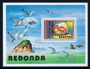 Redonda SHELLS LITTLE LEOPARD/BIRDS/SEA/MARINE LIFE Souvenir Sheet MNH