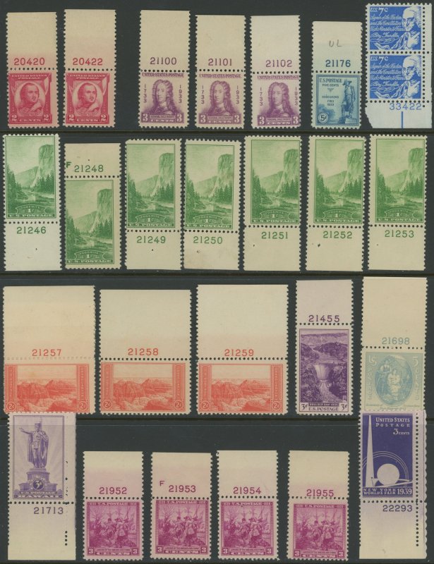 USA - 43 Mint/Unused Plate # Singles - Some duplication but all unique Plate ...