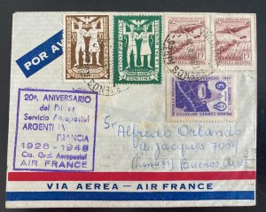 1948 Buenos Aires Argentina Airmail Cover Air France 20th Anniversary Of FFC