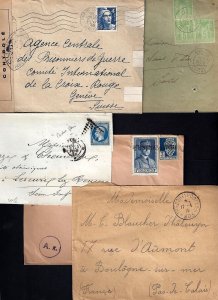 FRANCE 1863 1945 COLLECTION OF 5 COVER NAPOLEON ISSUE WAR TIME WWI TRESORET POST