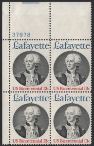 SC#1716 13¢ Bicentennial: Marquis de Lafayette Plate Block: UL#37978 (1977) MNH