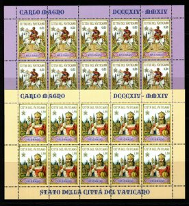 VATICAN CITY SG1726/7 2014 1200th DEATH ANNIV OF CHARLEMAGNE SHEETLETS MNH