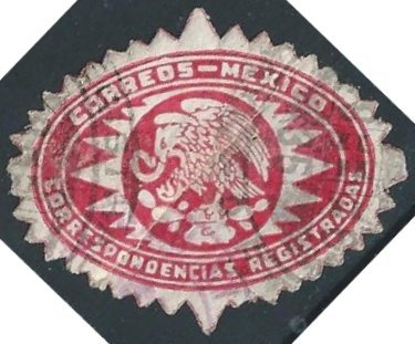 Mexico registered mail label, lost points at right and left