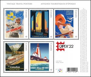 Canada 2022 MNH = LIGHTHOUSE, TRAIN, HOTE= Vintage Travel Posters = OVERPRINT SS