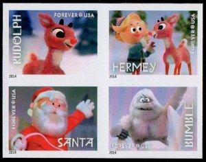 USA NO Die Cuts Sc. 4949c (49¢) Rudolph 2014 MNH block of 4